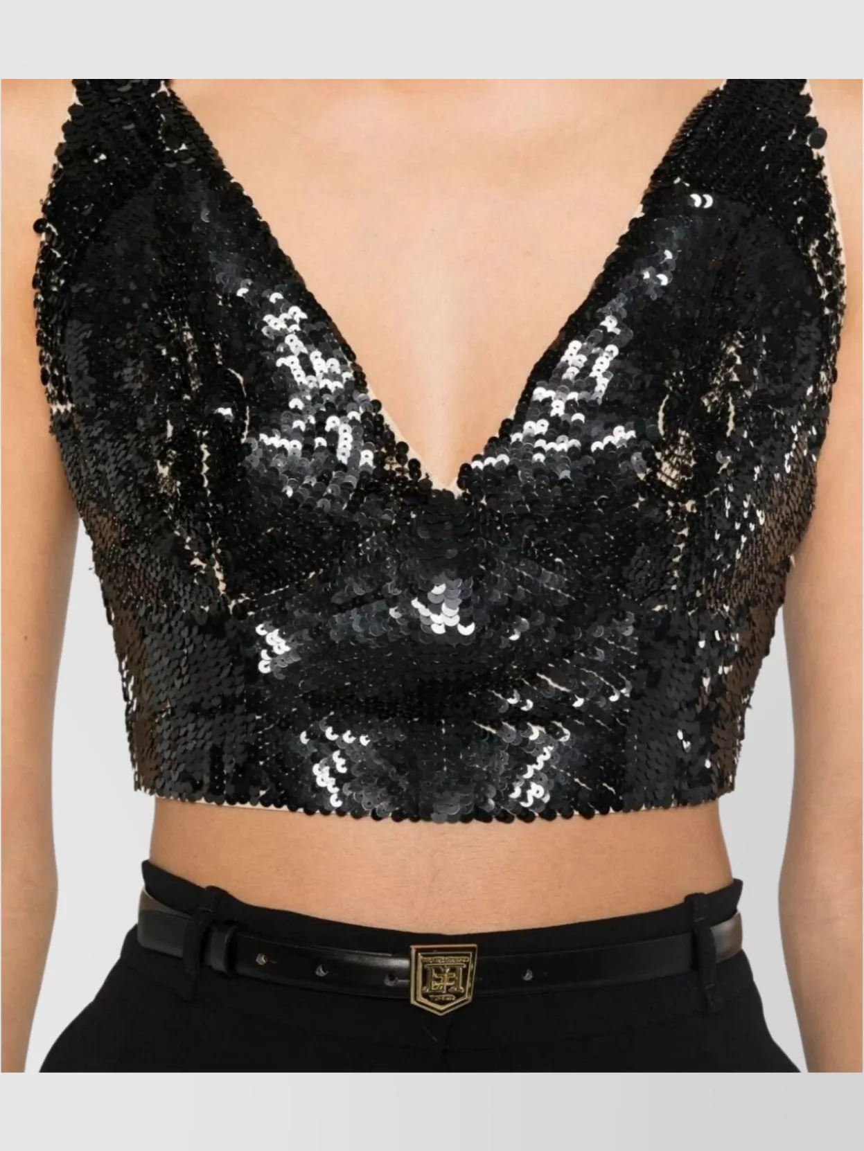 Shop P.a.r.o.s.h Sequinned Crop Top Shines Brightly In Black