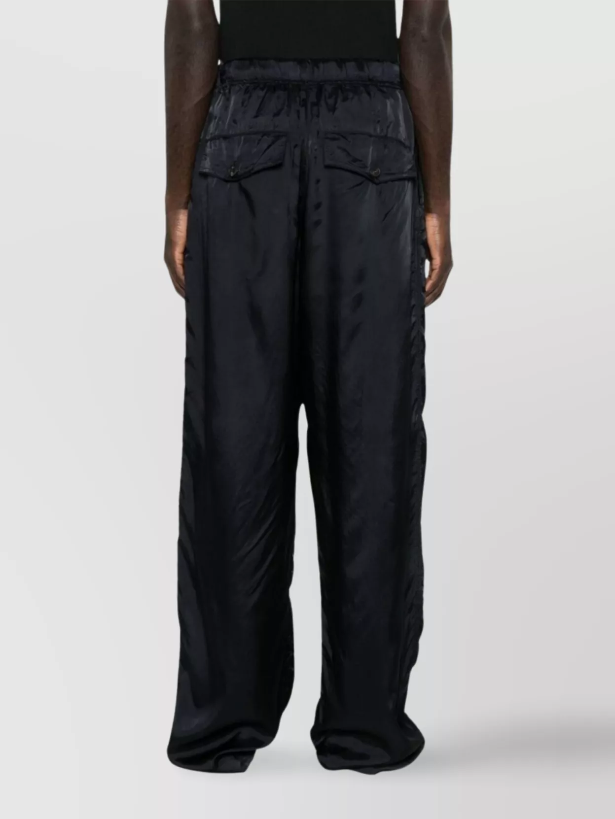 Dries Van Noten Wide Leg Satin Trousers Flap Slit Pockets