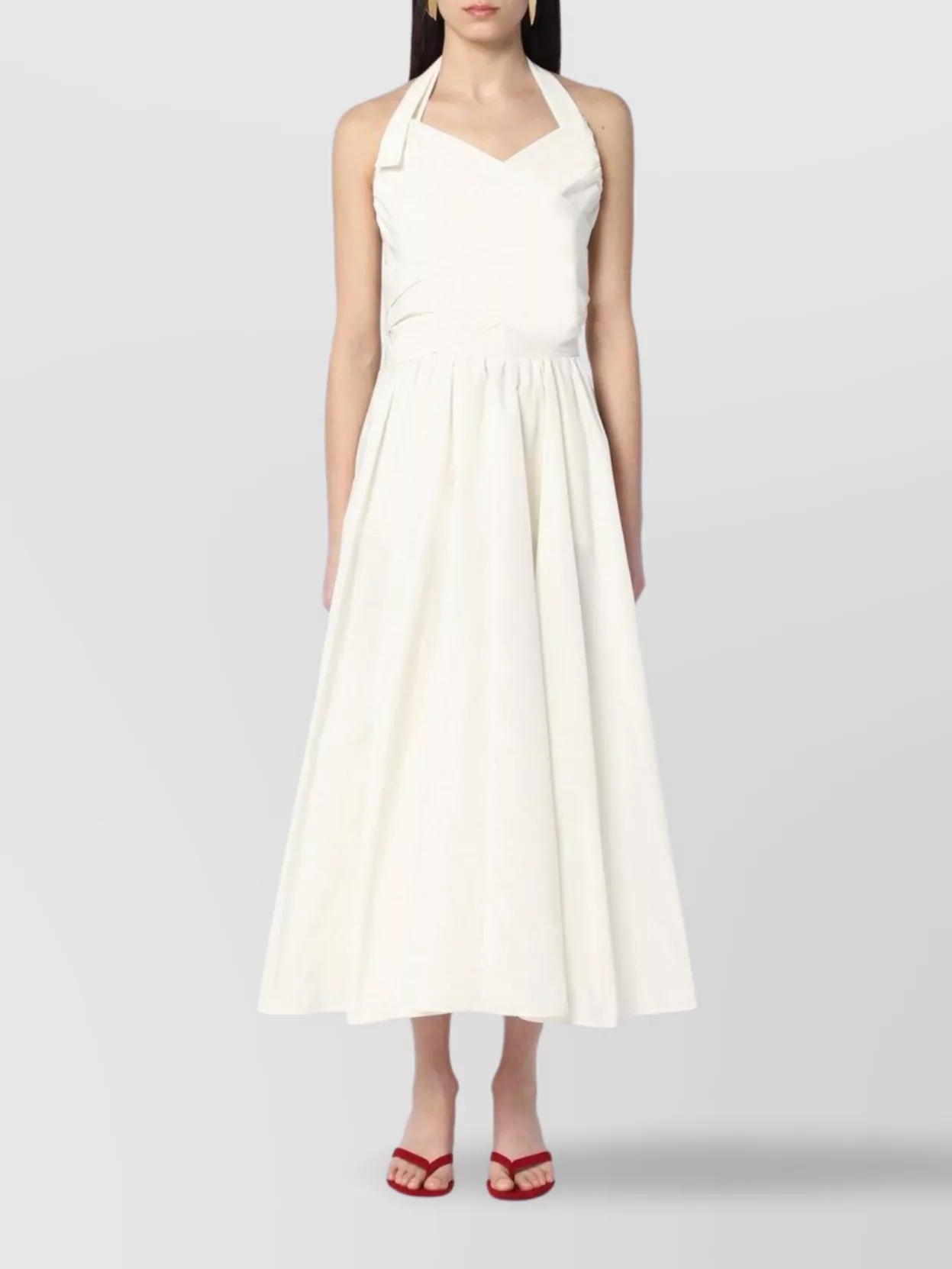Patou Back Bow Halterneck Midi Dress In White