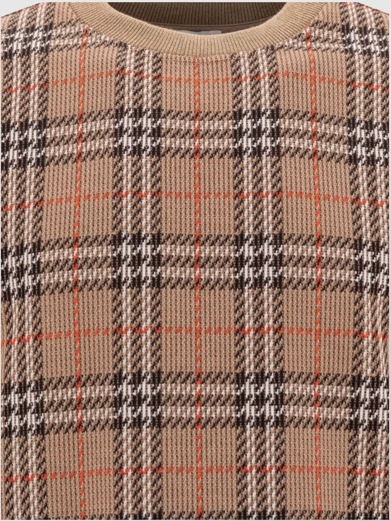 Shop Burberry Checked Crew Neck Long Sleeve Sweaters