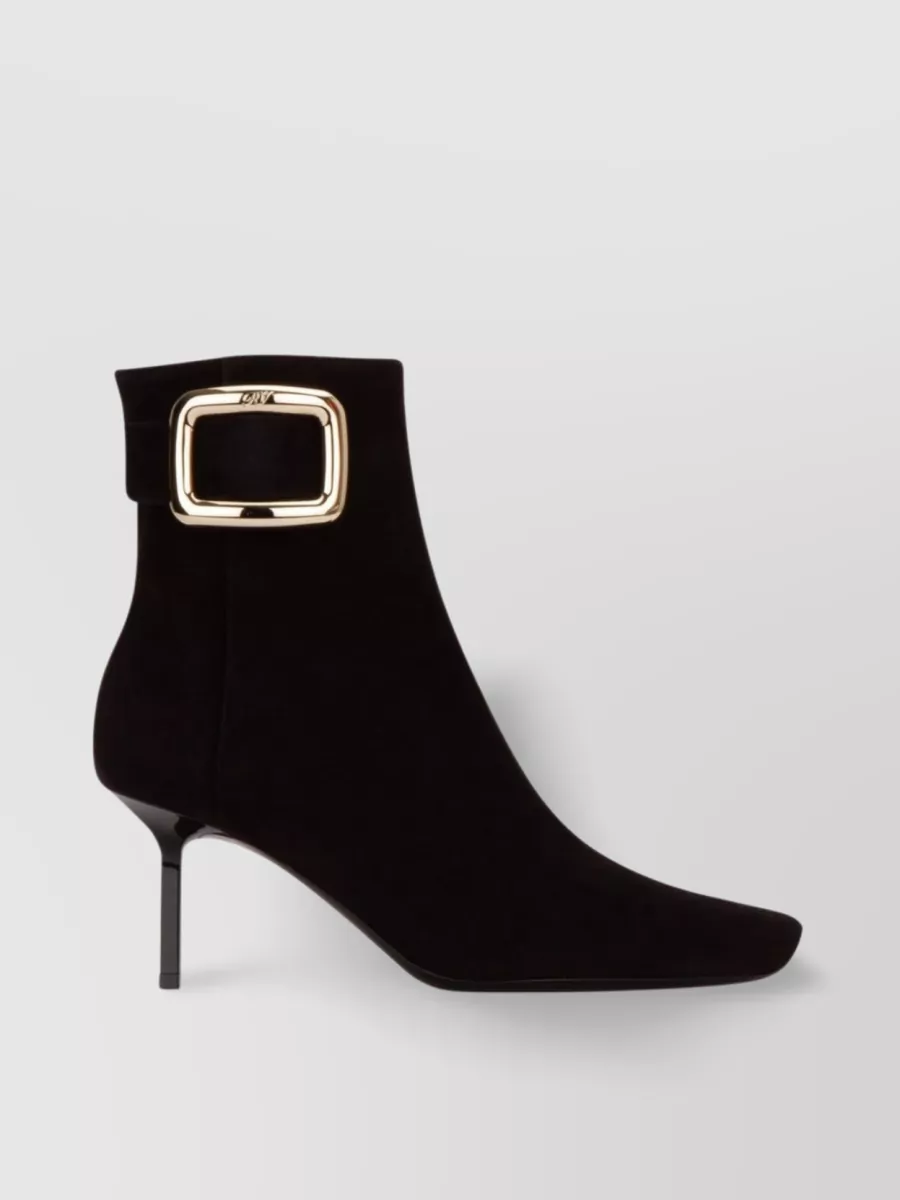 Shop Roger Vivier Suede Buckle Ankle Boots With Stiletto Heel In Black