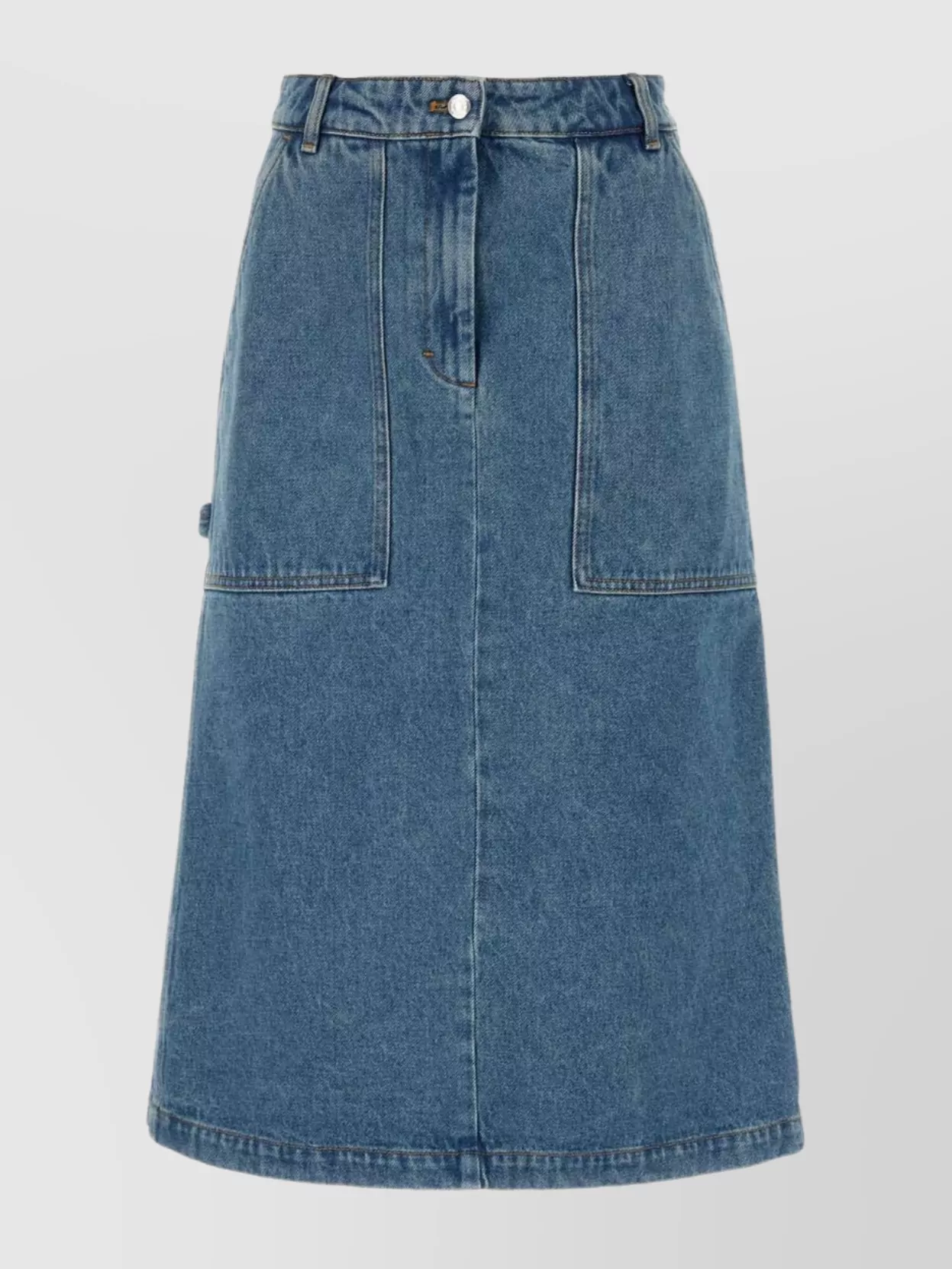 Shop Maison Kitsuné Denim Skirt With Back Pockets And Front Slit