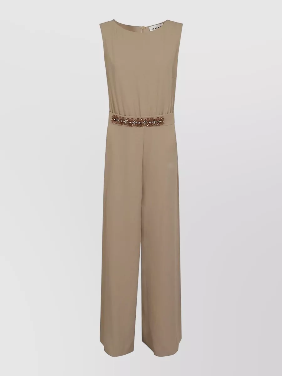 Parosh sleeveless floral appliqué jumpsuit