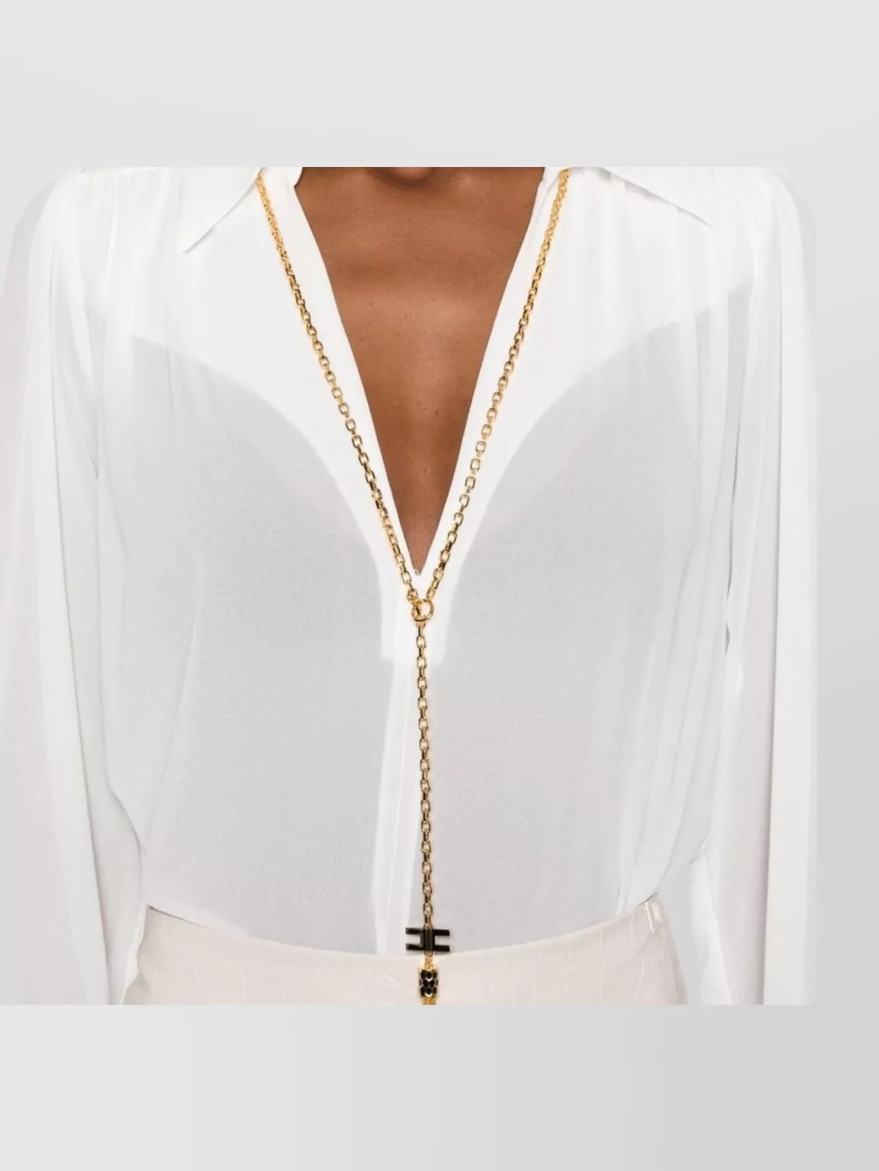 Elisabetta Franchi Chic Long Sleeve Sheer Top With Chain