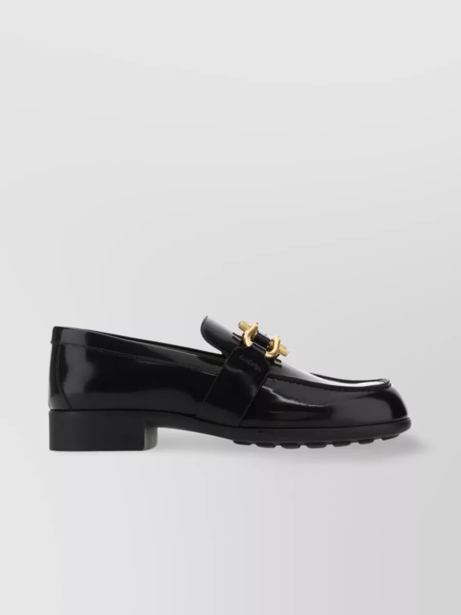 Shop Bottega Veneta Polished Chain Detail Loafers In Black
