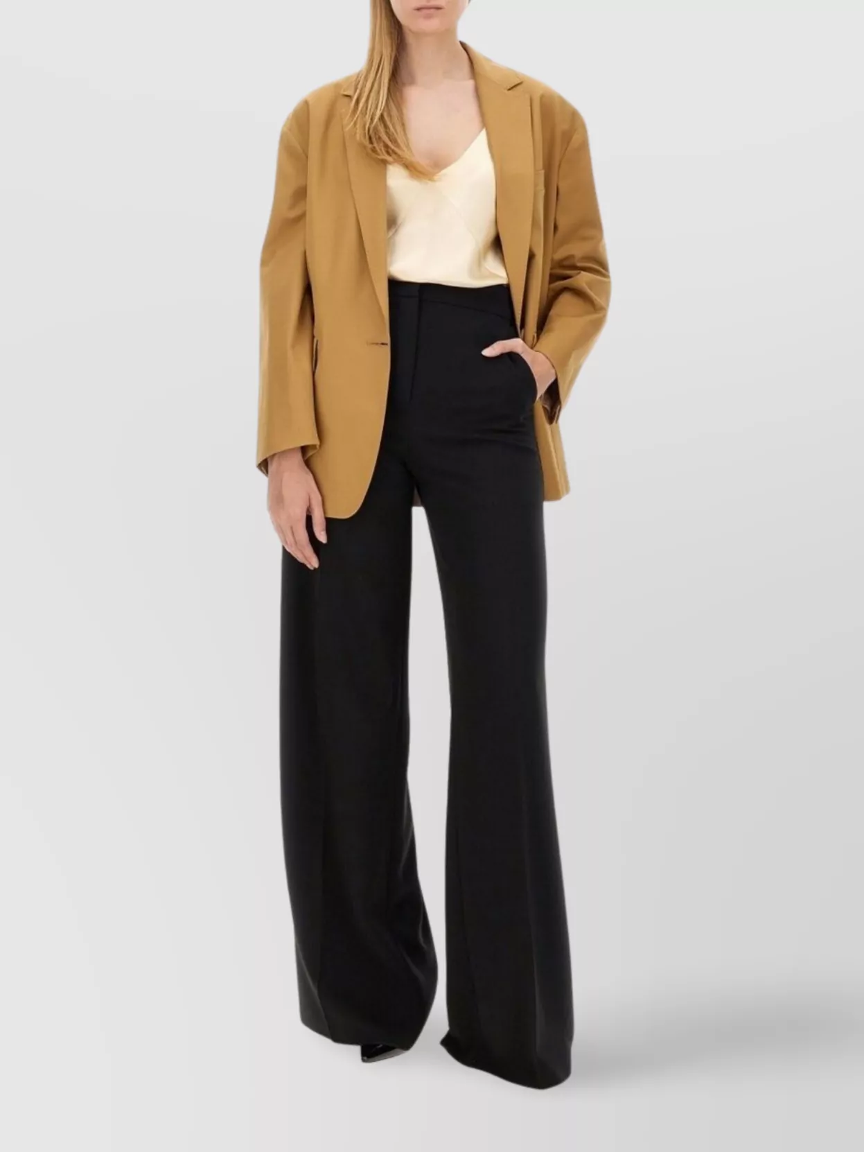 Max Mara High Waist Wide Leg Trousers With Stripe