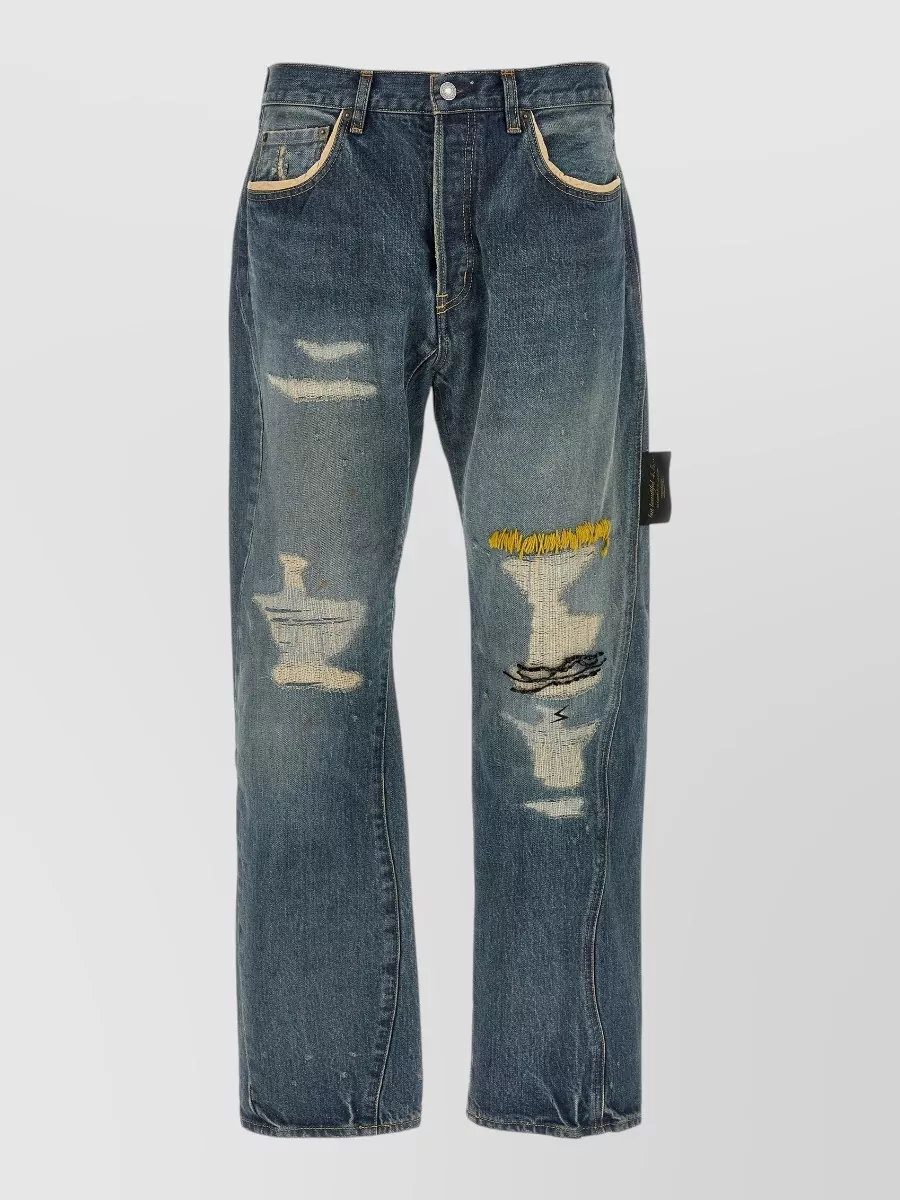 Undercover Embroidered Destroyed-Effect Denim Jeans