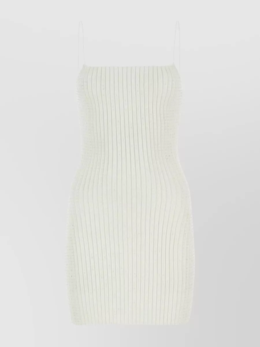 Shop Alexander Wang Fitted Ribbed Mini Dress With Rhinestone Accents In Pastel