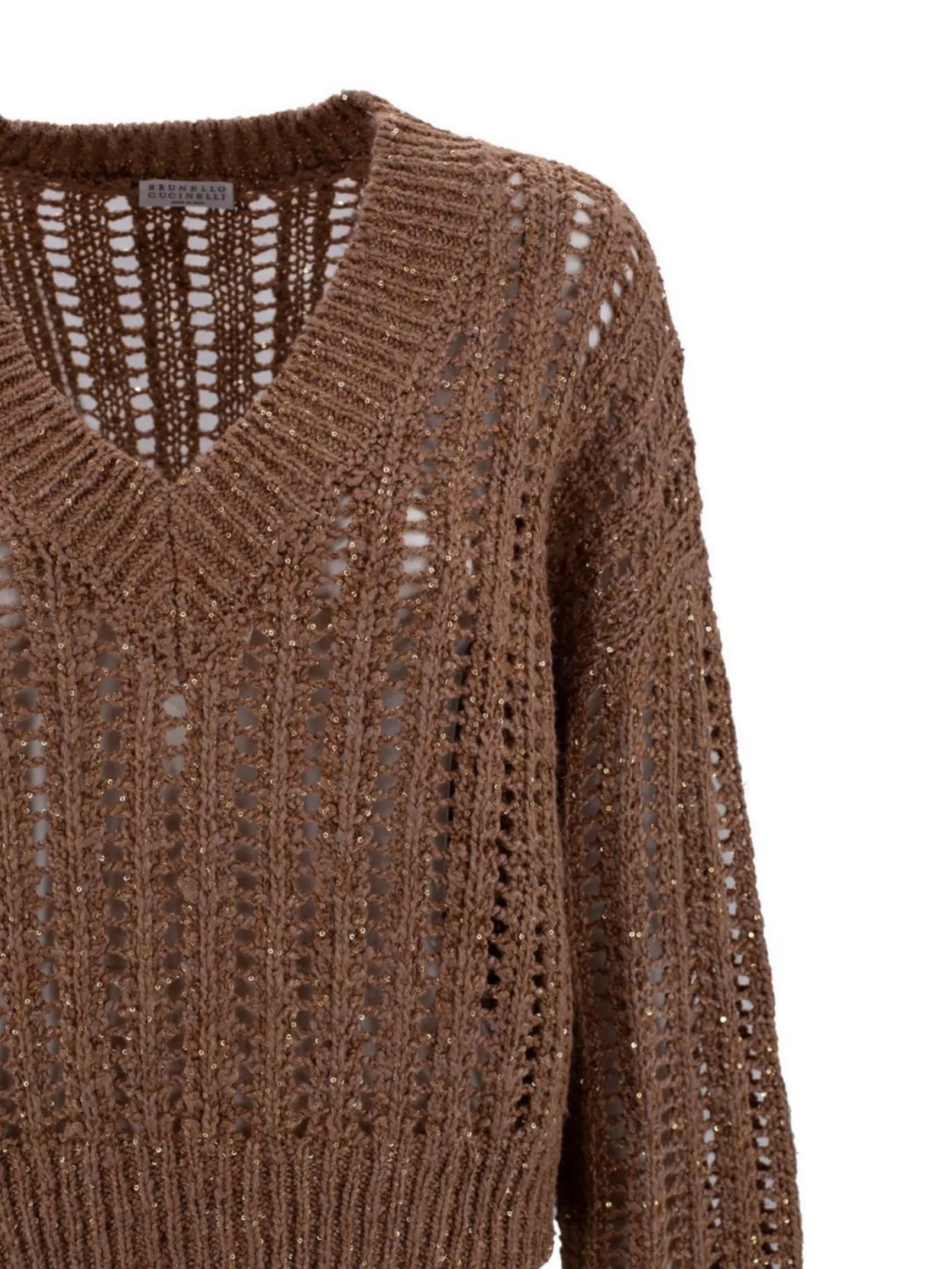Shop Brunello Cucinelli Net Sweater With Metallic Thread Detailing