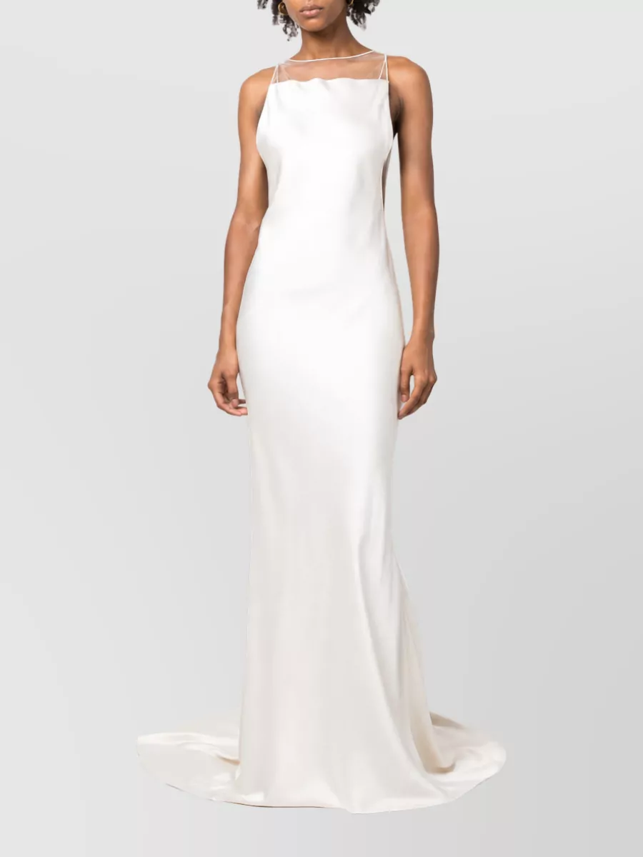 Maison Margiela Silk Sheer Panel Sleeveless Square Neck Maxi Dress