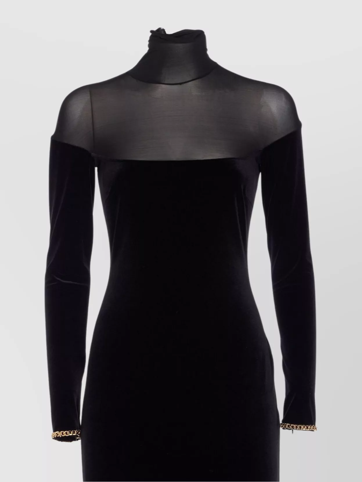 Elisabetta Franchi Velvet Chain Detail Sheer Neckline Dress