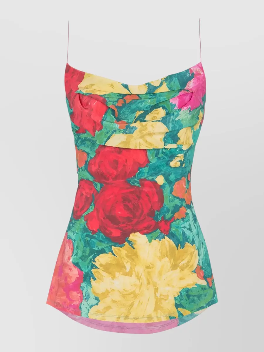 Balmain Silk floral-print cowl-neck camisole top