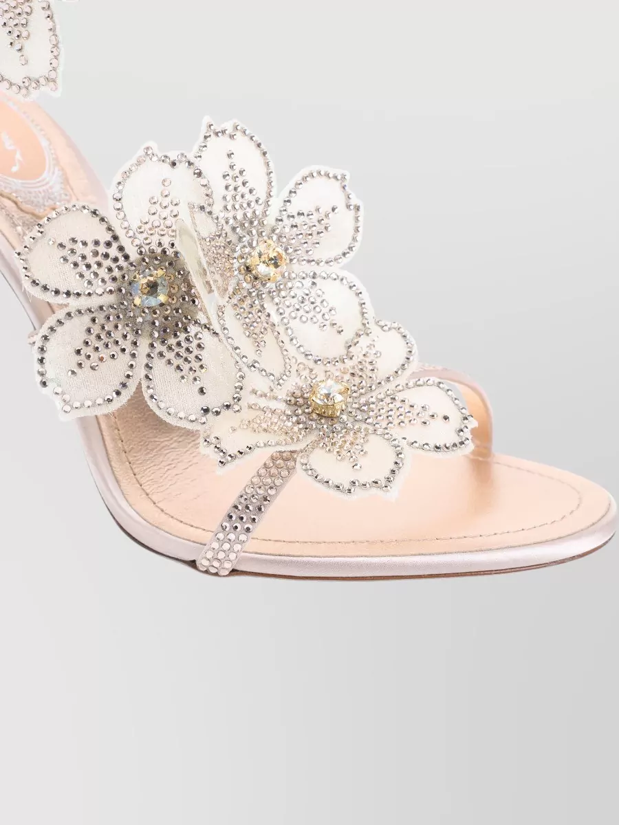 Rene Caovilla Sandals Open Toe Floral Embellishments Strappy Design