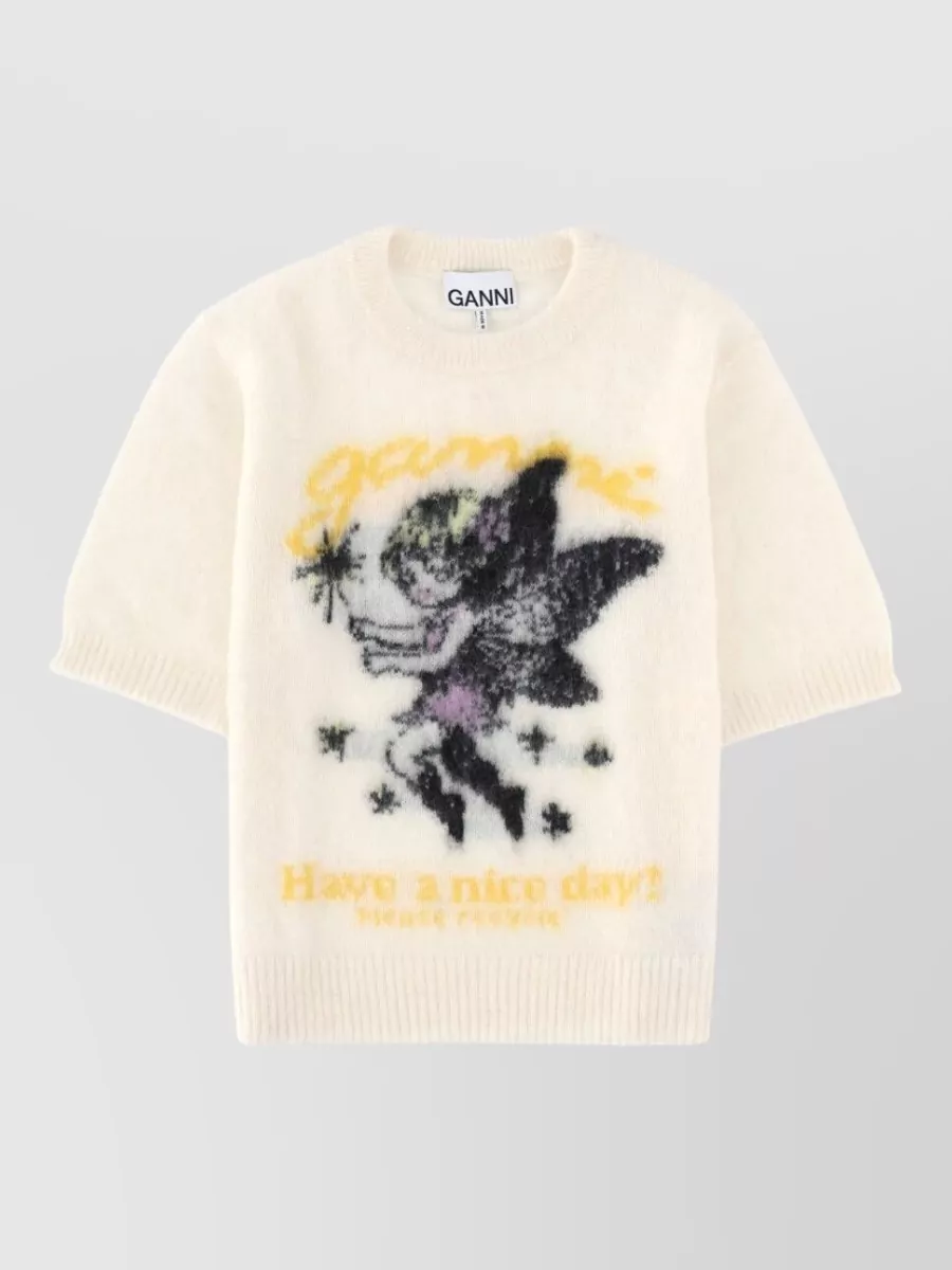 Ganni alpaca wool short-sleeve jumper
