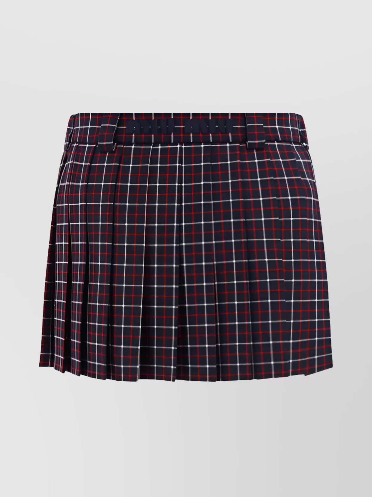 Shop Miu Miu Plaid Checkered Mini Pleated Wool Skirt