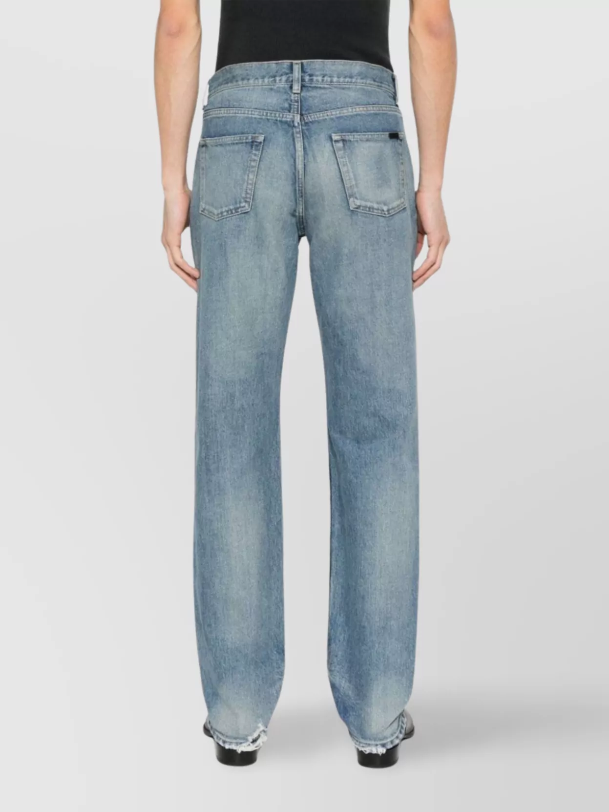 Saint Laurent Stonewashed Distressed Straight Jeans In Blue