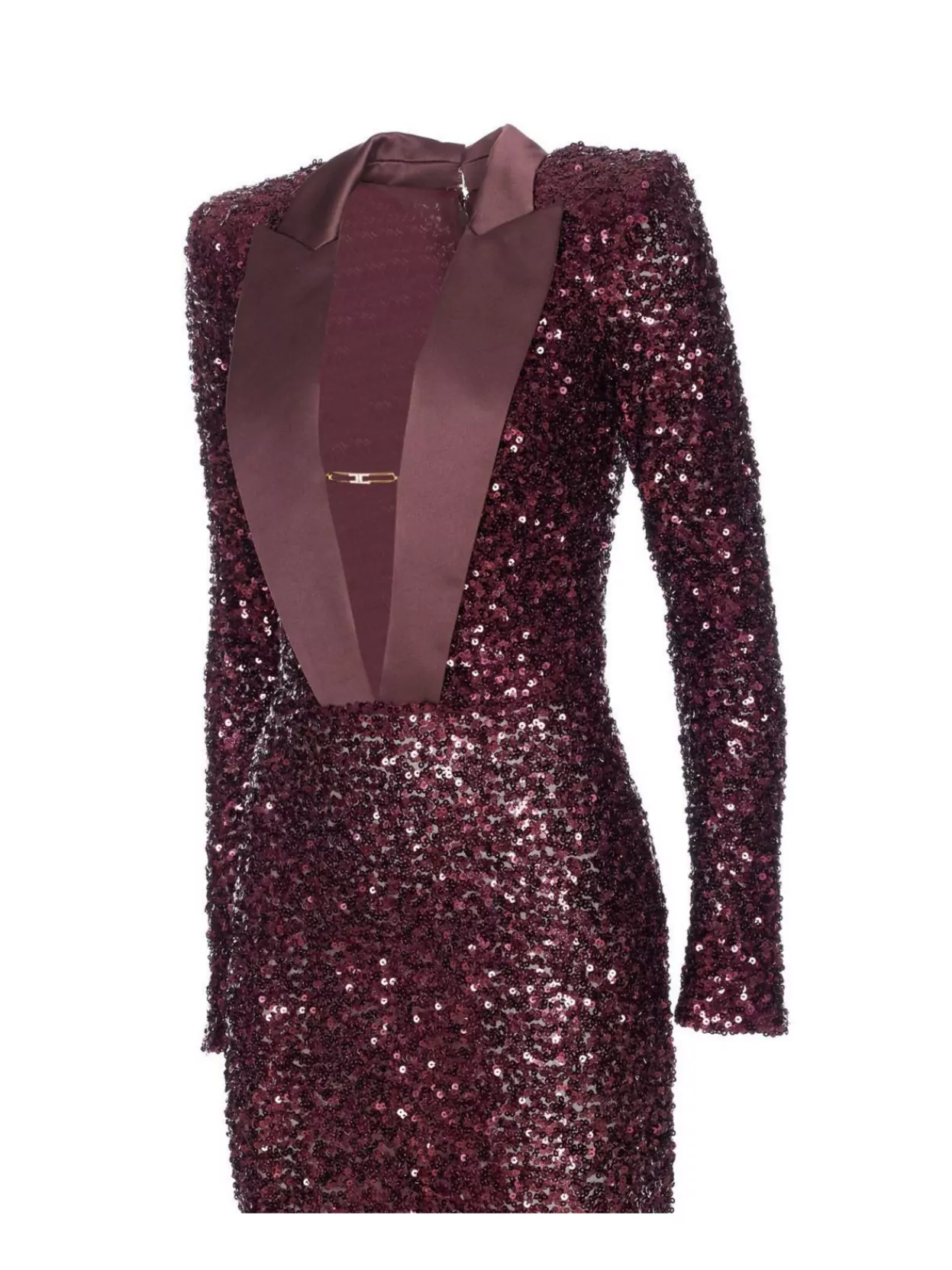 Elisabetta Franchi Sequins V-Neck Floor-Length Dress With Long Sleeves
