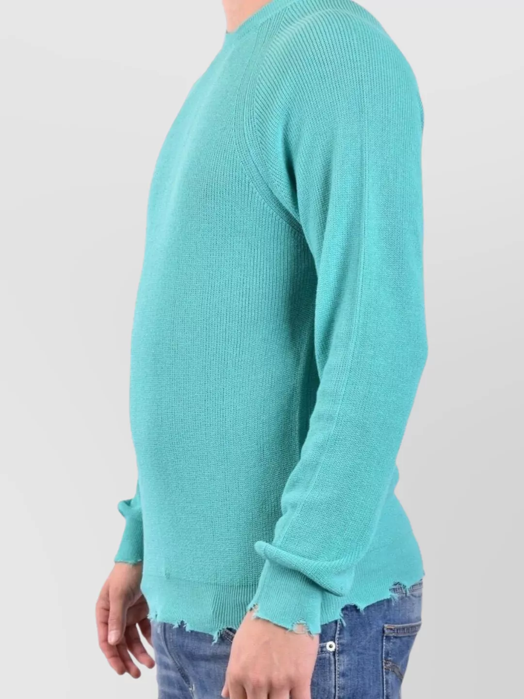 Laneus Crew Neck Distressed Hem Sweaters