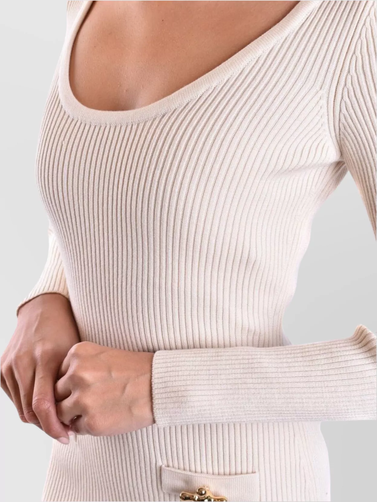 Moschino Ribbed Texture Scoop Neckline Decorative Buttons