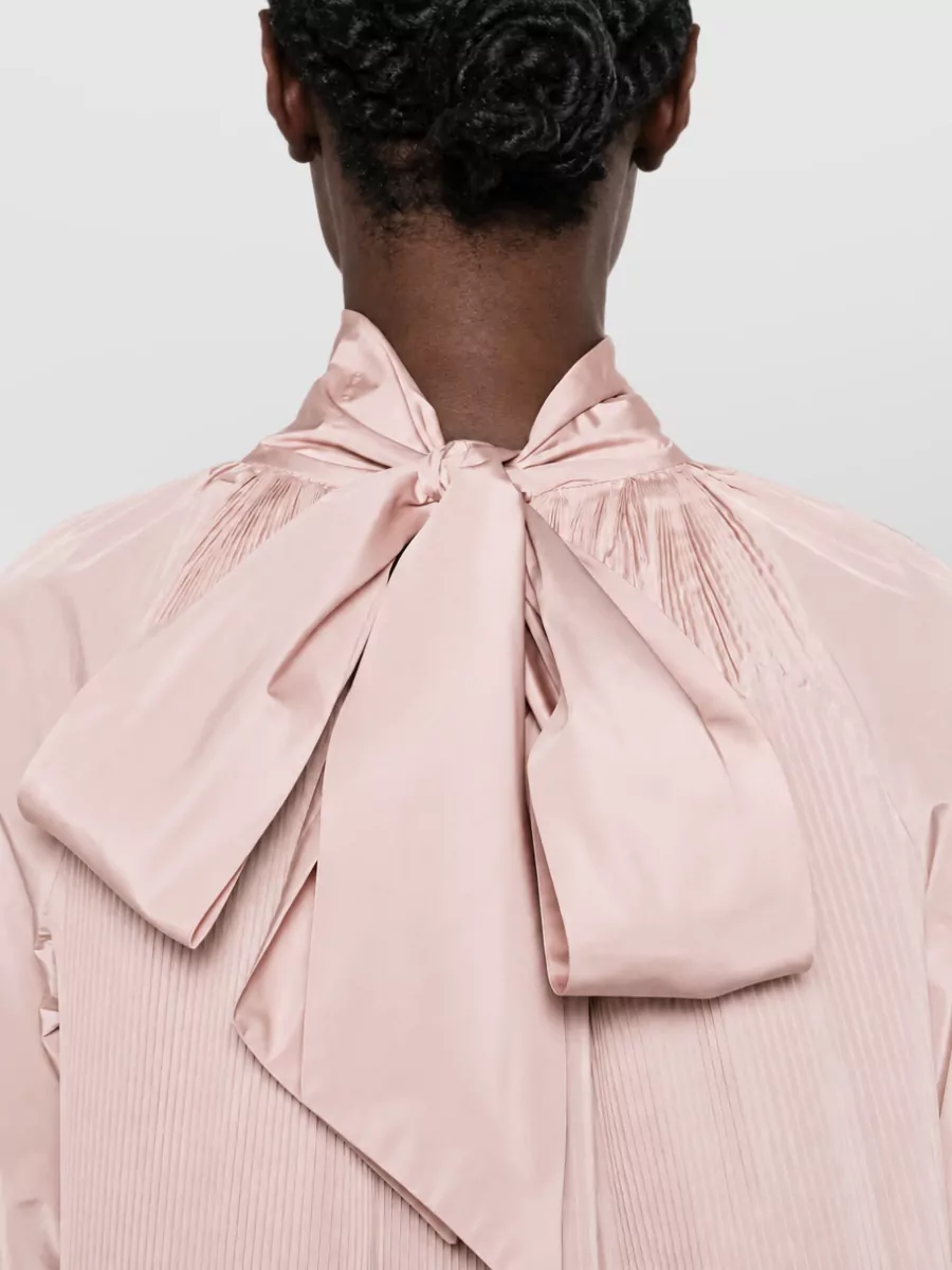 Max Mara Silk Blend Pleated High Neck Long Sleeve Blouse