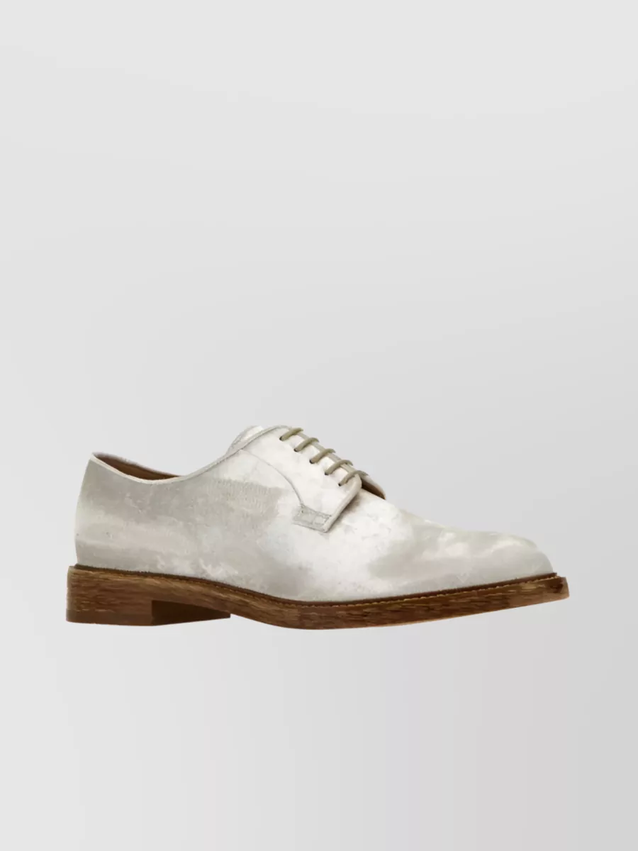 Shop Maison Margiela Distressed Leather Lace-up Shoes With Avant-garde Stitching In Grey