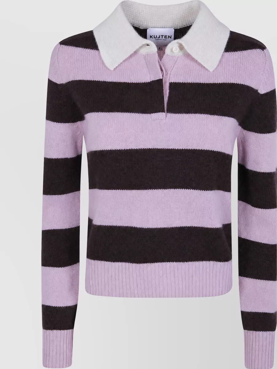 Kujten cashmere striped polo neck jumper