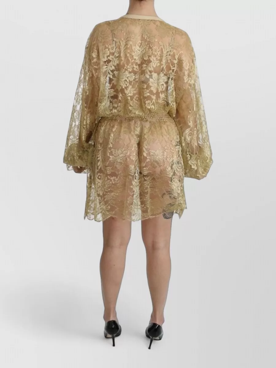 Dolce&Gabbana Silk Lace Semi-Sheer Long-Sleeve Knee-Length Dress