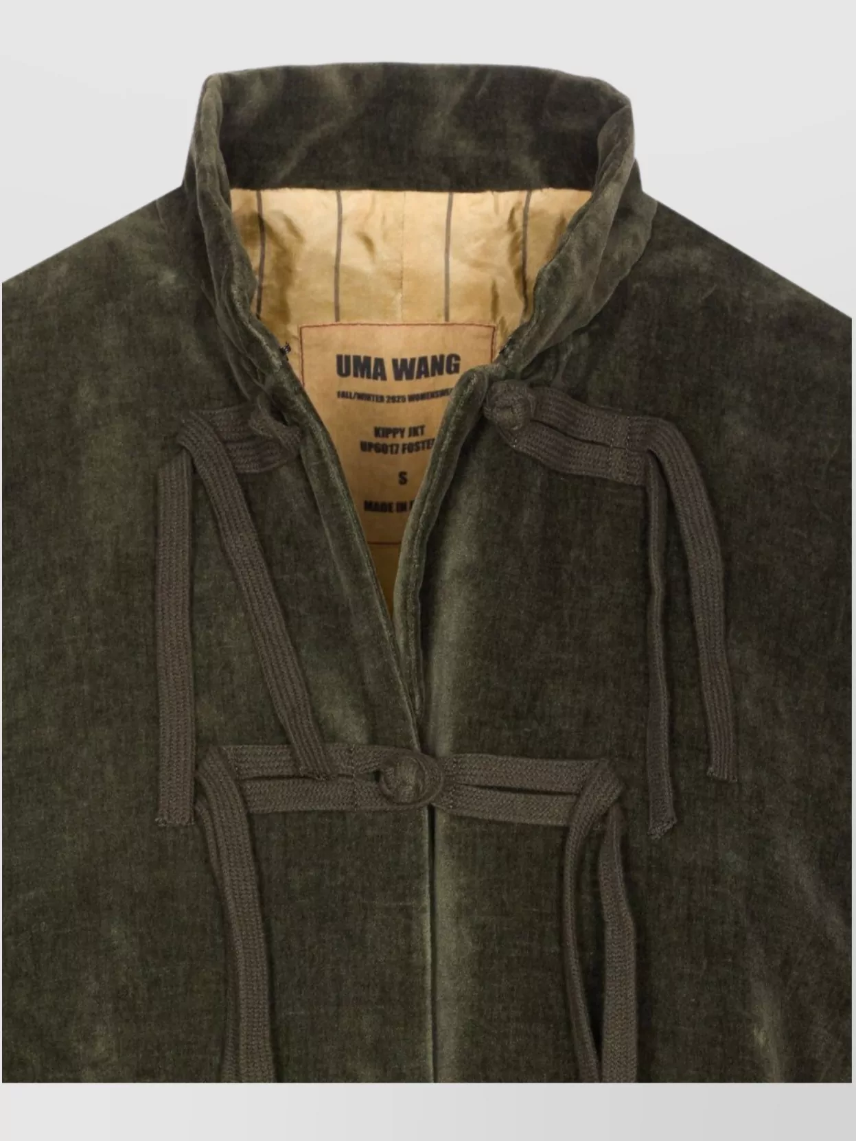 Uma Wang Velvet Texture High Collar Jacket With Button Detailing In Green
