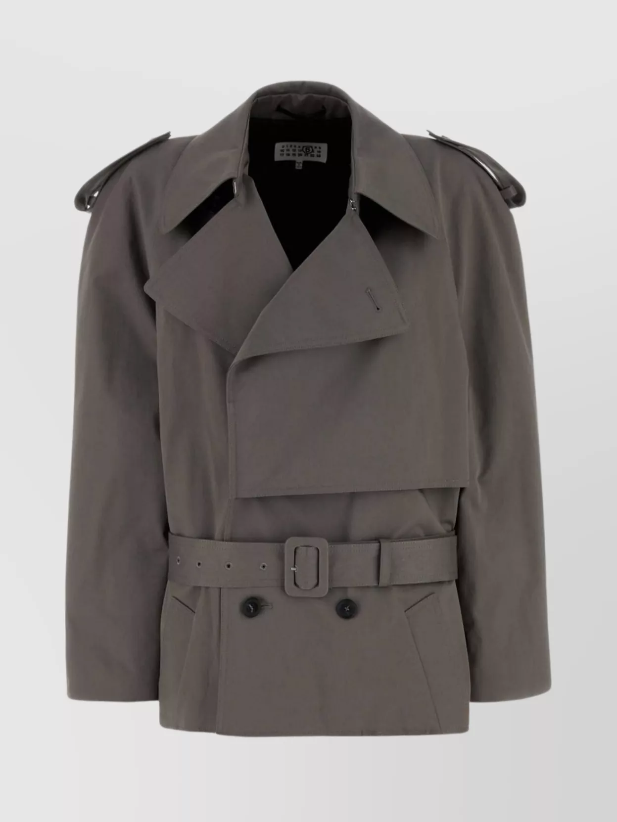 Mm6 Maison Margiela Stretch Cotton Trench Coat With Belted Waist In Gray