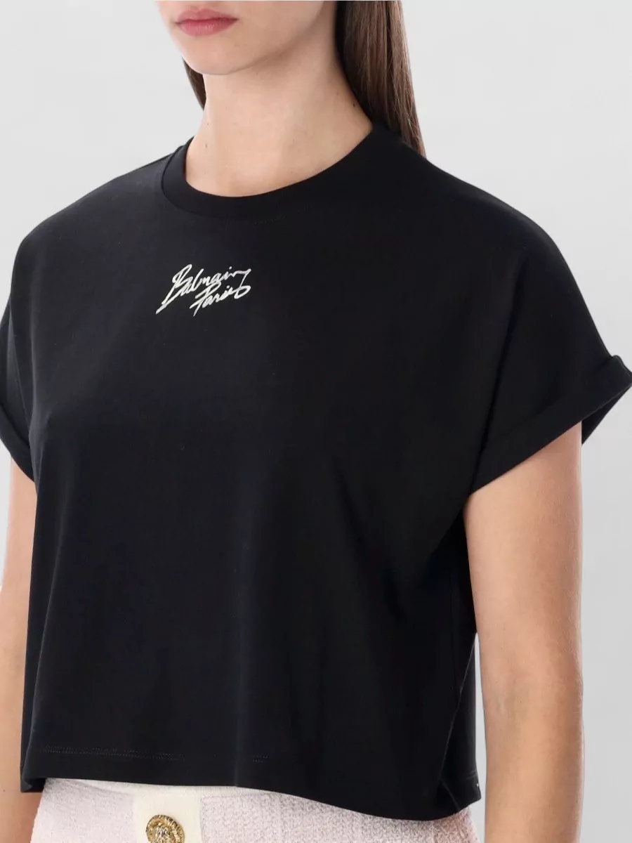 Balmain Cropped Knit Logo Tshirt Paris