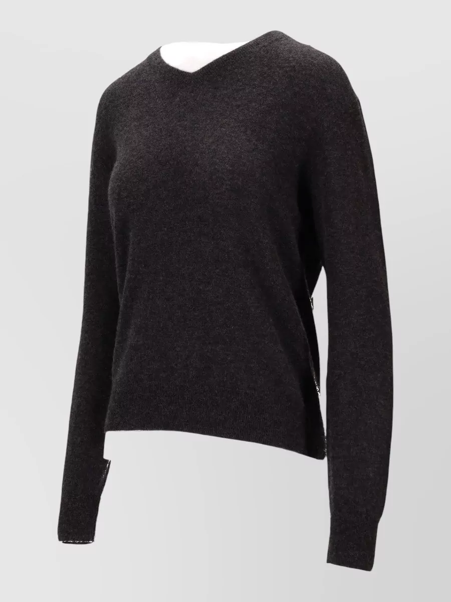 Saint Laurent Cashmere Silk V Neck Knit Sweater