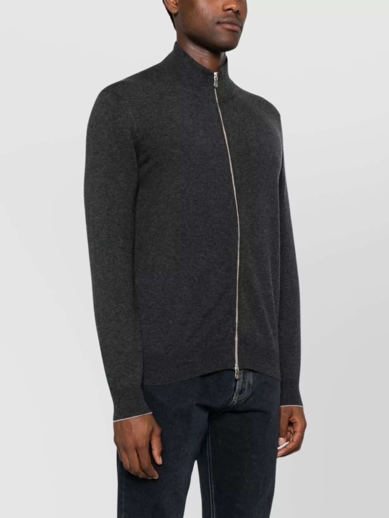 Brunello Cucinelli High Neck Cashmere Cardigan With Ribbed Cuffs