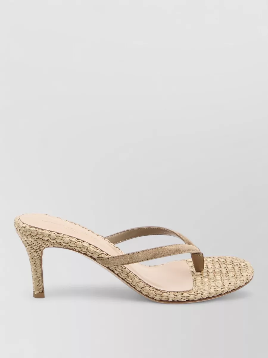 Gianvito Rossi Calypso Suede Raffia Thong Sandals Stiletto