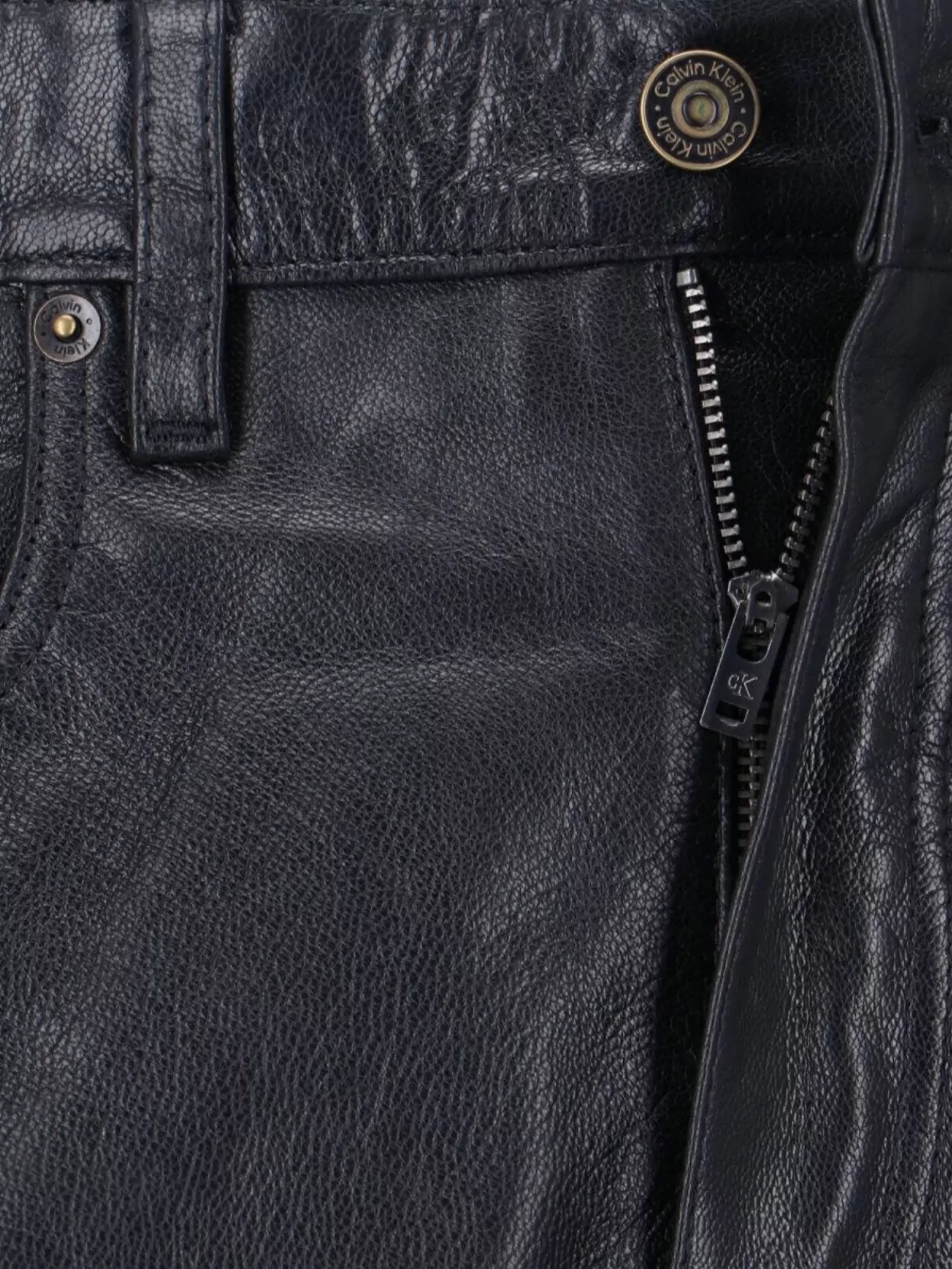 Calvin Klein Leather Texture Straight Trousers Pockets