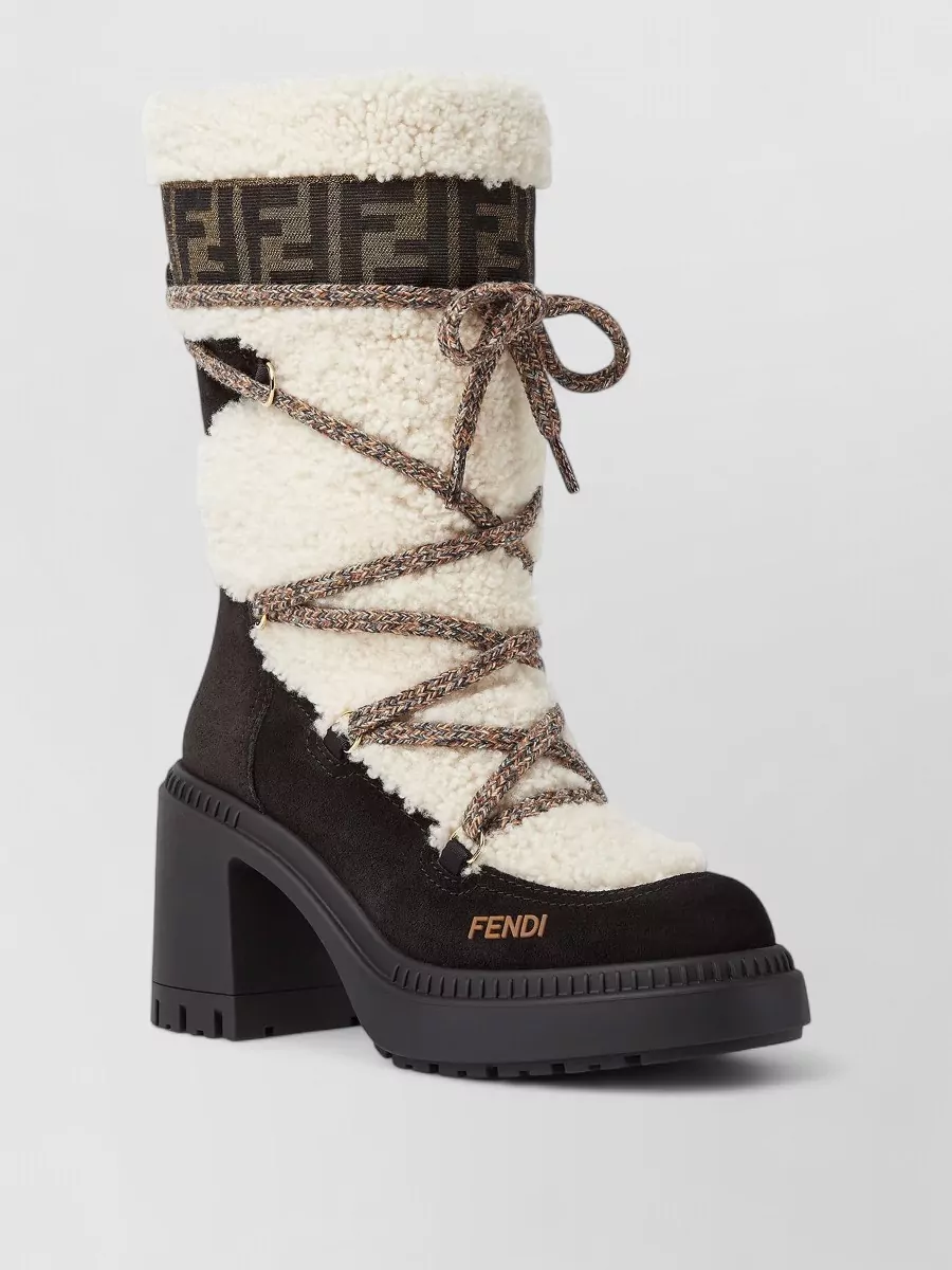 Fendi Shearling Heel Boots Iconic Motif Sole