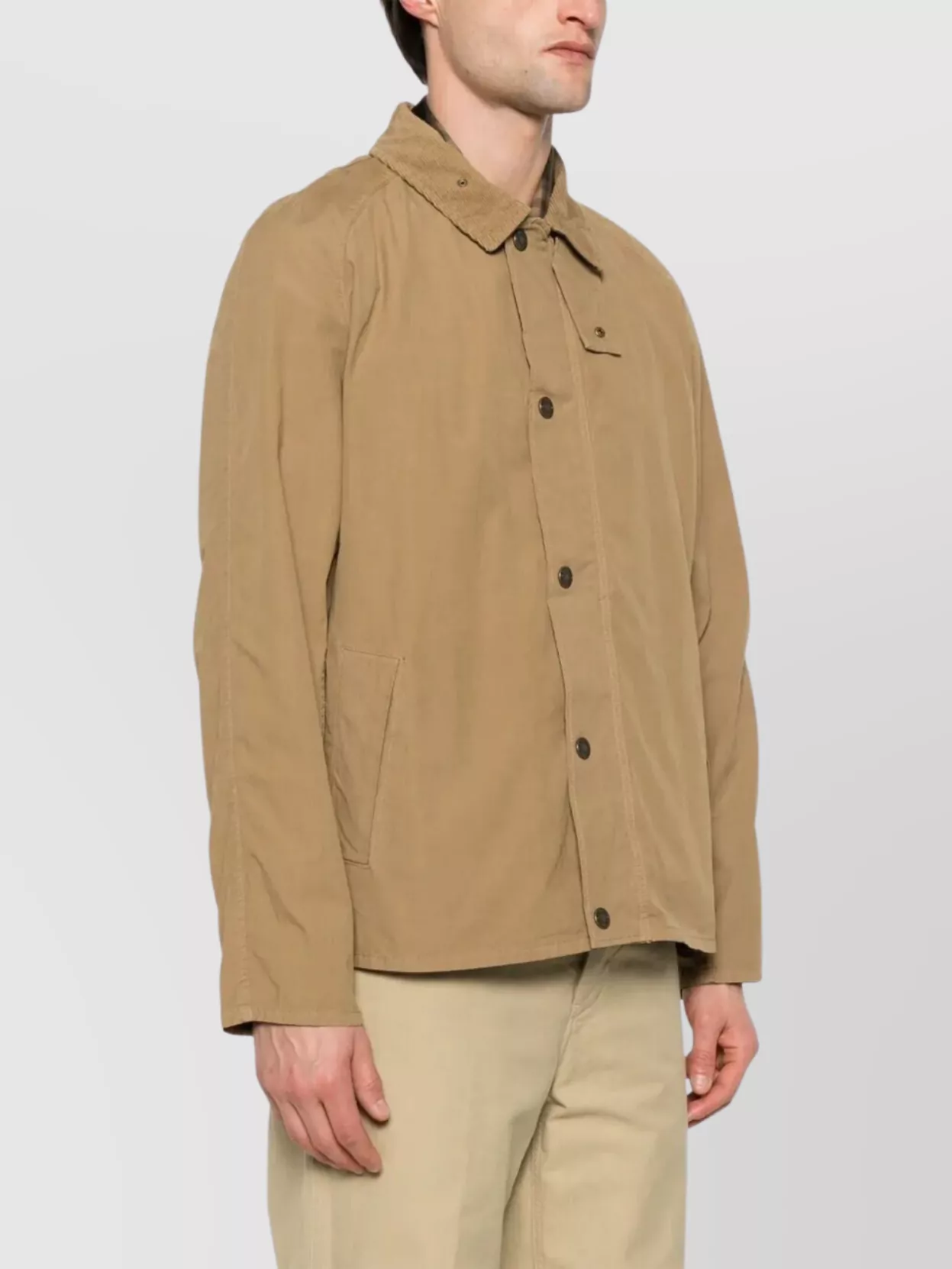 Barbour Stone-colored Garment-dyed Casual Jacket With Corduroy Collar In Gray