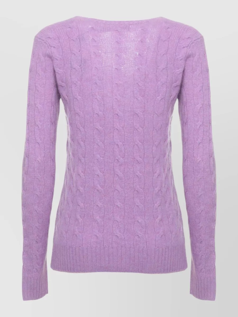 Ralph Lauren Cashmere Wool V-Neck Long-Sleeve Patterned Sweatshirt