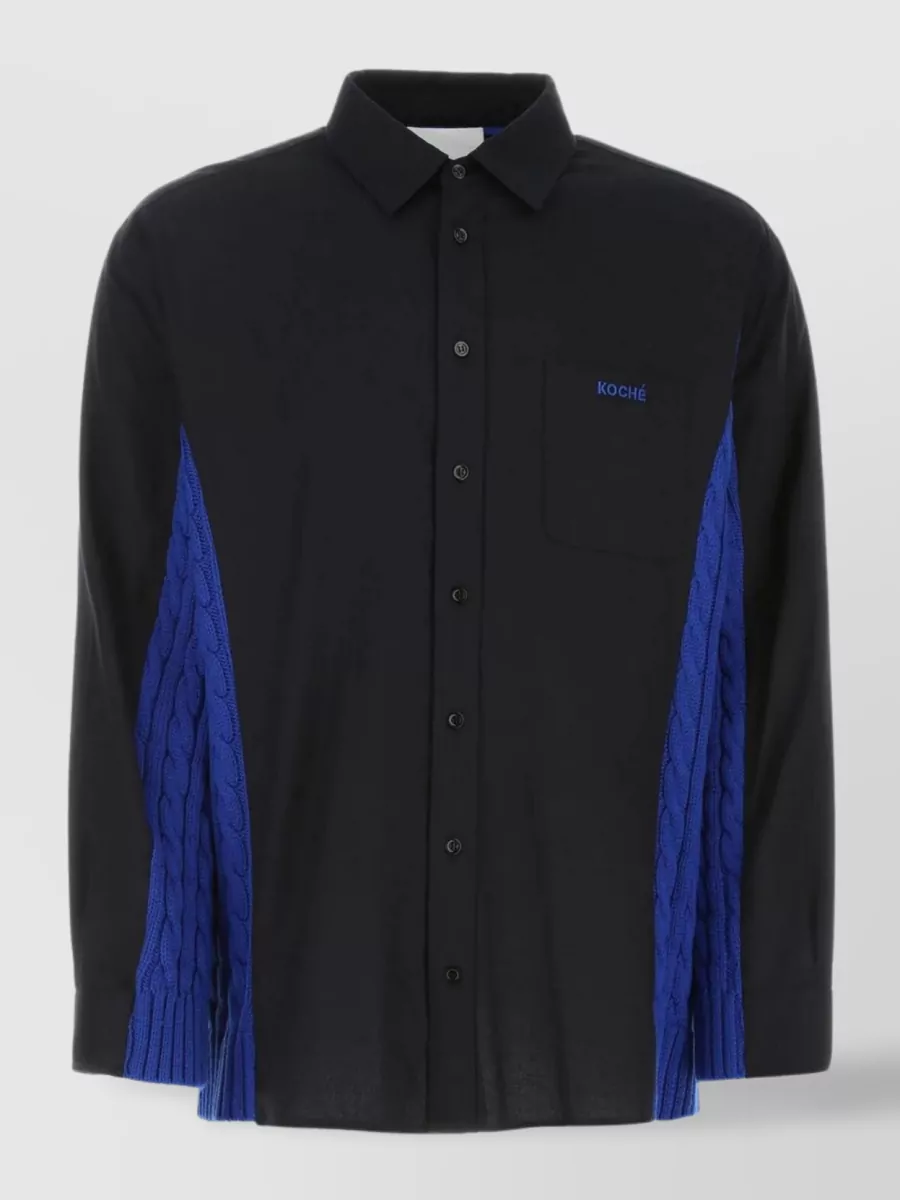 Shop Koché Cotton And Wool Oversized Shirt In Black