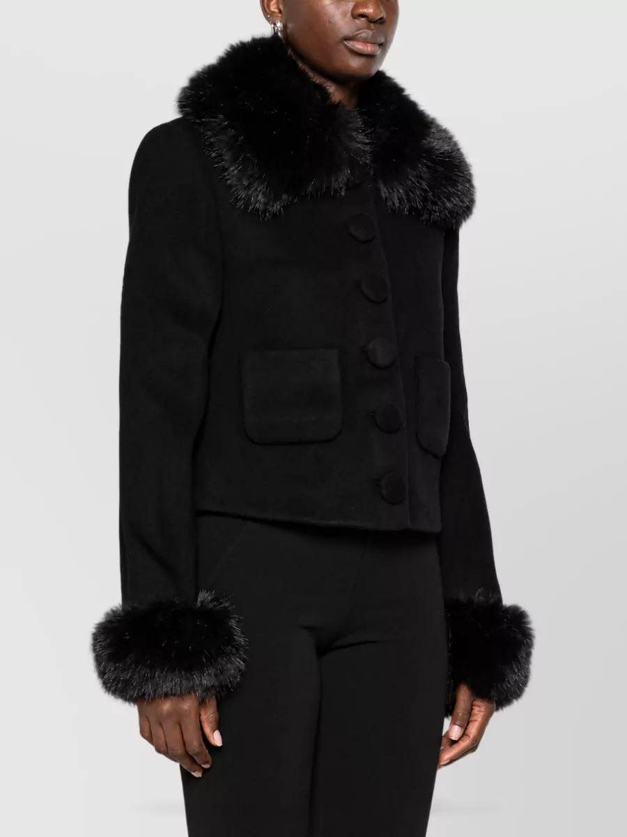 Self-Portrait Wool Faux Fur Trim Jacket