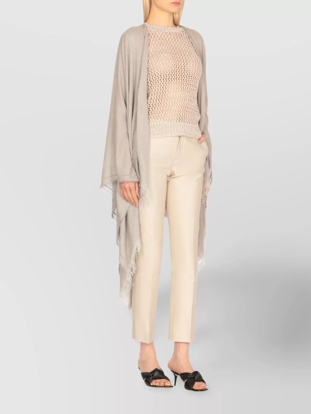 Fabiana Filippi Sheer Perforated Crewneck Knit Sweater In Neutral