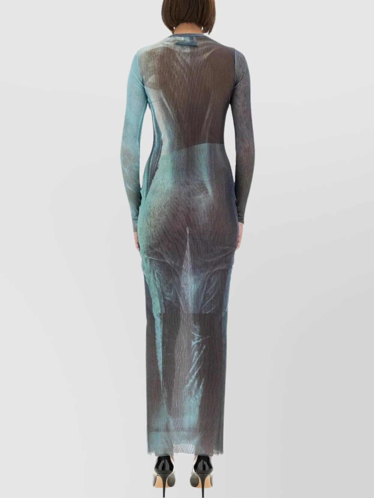 Jean Paul Gaultier Abstract Print Sheer Fabric Maxi Dress