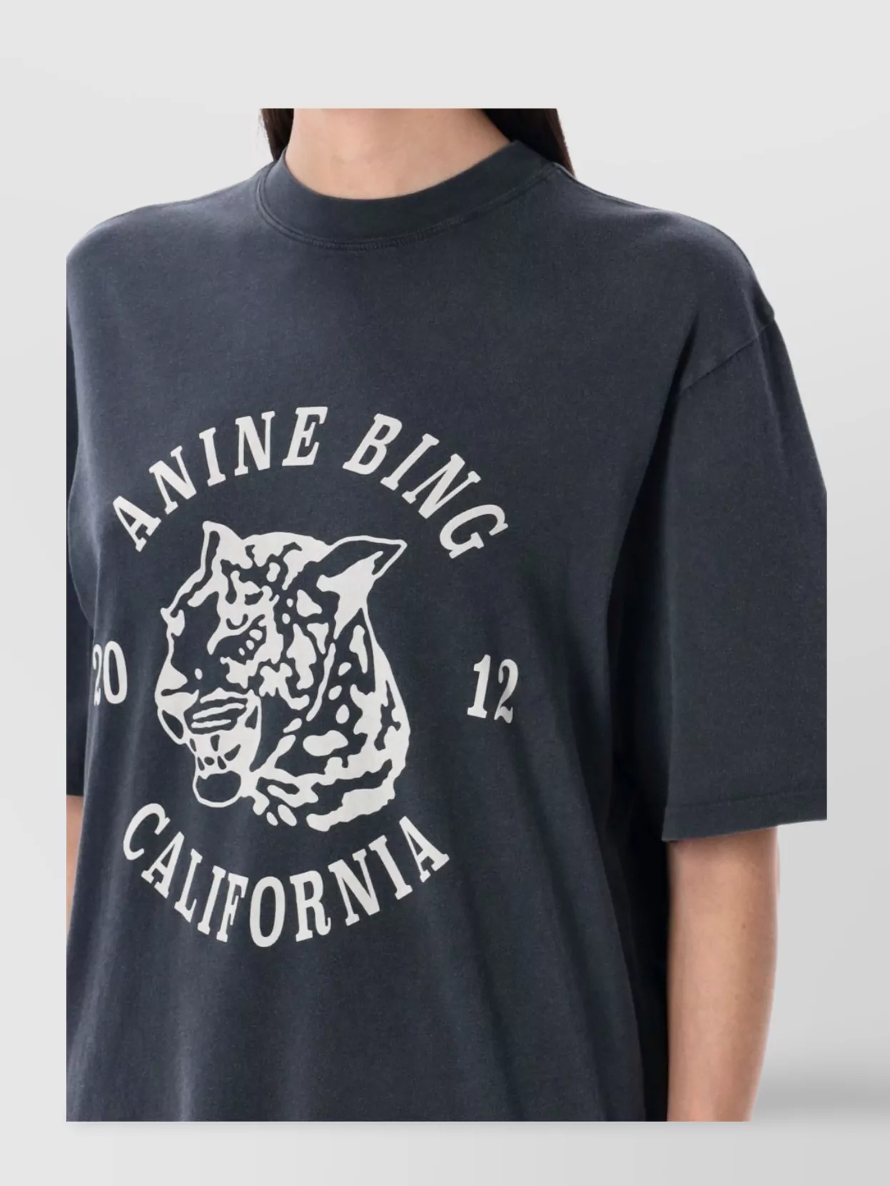Anine Bing Avi Tee Collegiate Leopard In Washed Charcoal
