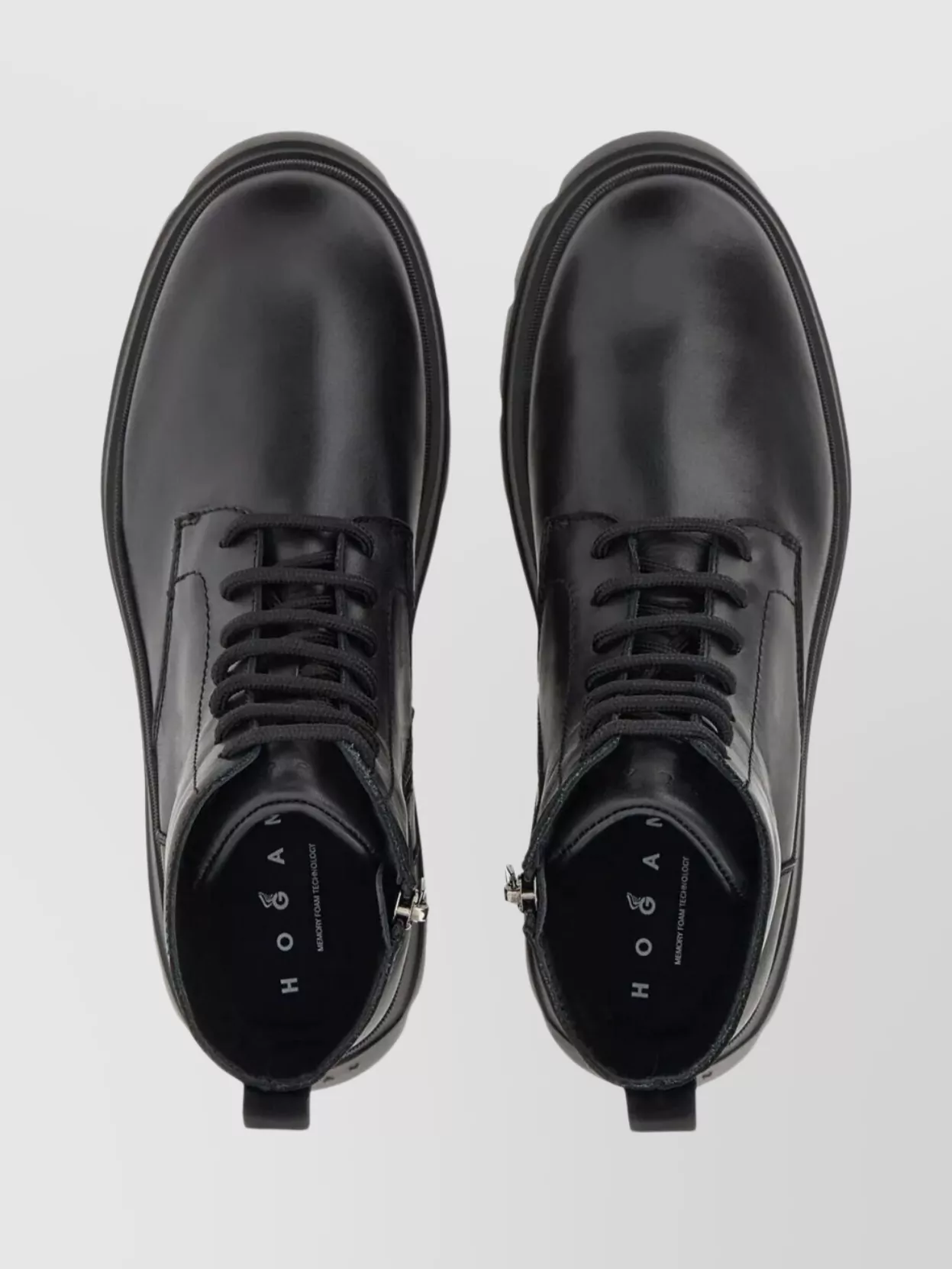 Hogan Lace-Up Leather Ankle Boots Zip