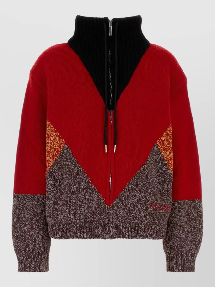 Marni cashmere wool ribbed high neck relaxed-fit zip-up jacket