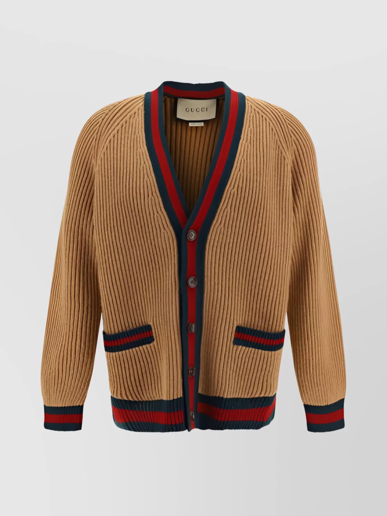 Gucci V-neck Wool Cardigan Patch Pockets In Brown