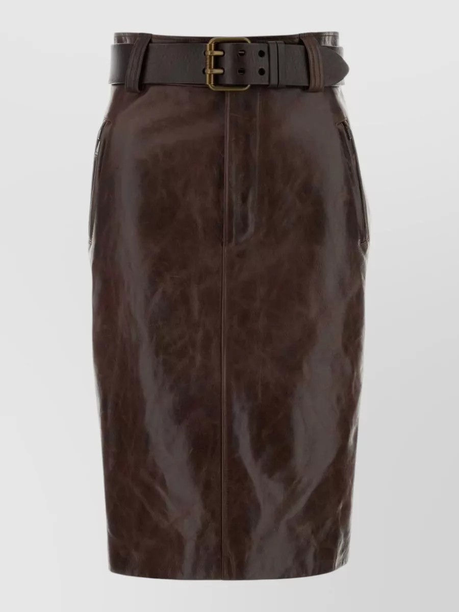 Saint Laurent leather high-rise midi pencil skirt