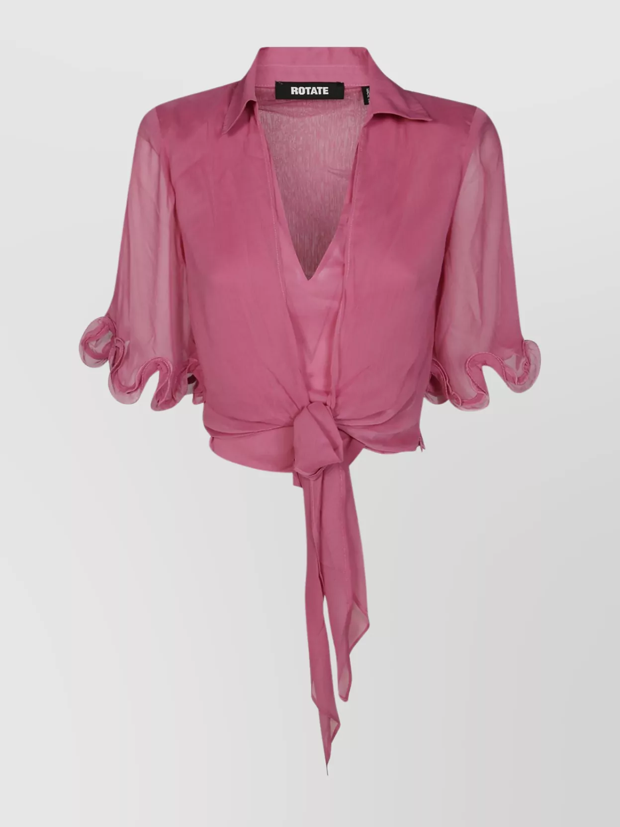 ROTATE BIRGER CHRISTENSEN SHEER COLLARED CROPPED RUFFLED SLEEVES TOP