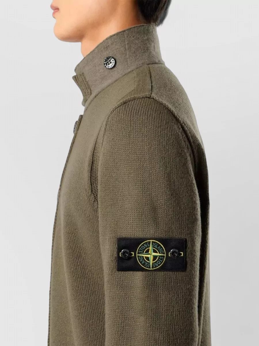 Stone Island Ribbed Wool Zip Cardigan