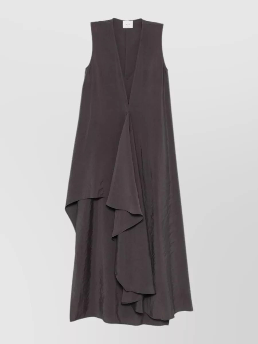 Alysi silk v-neck sleeveless asymmetric midi dress
