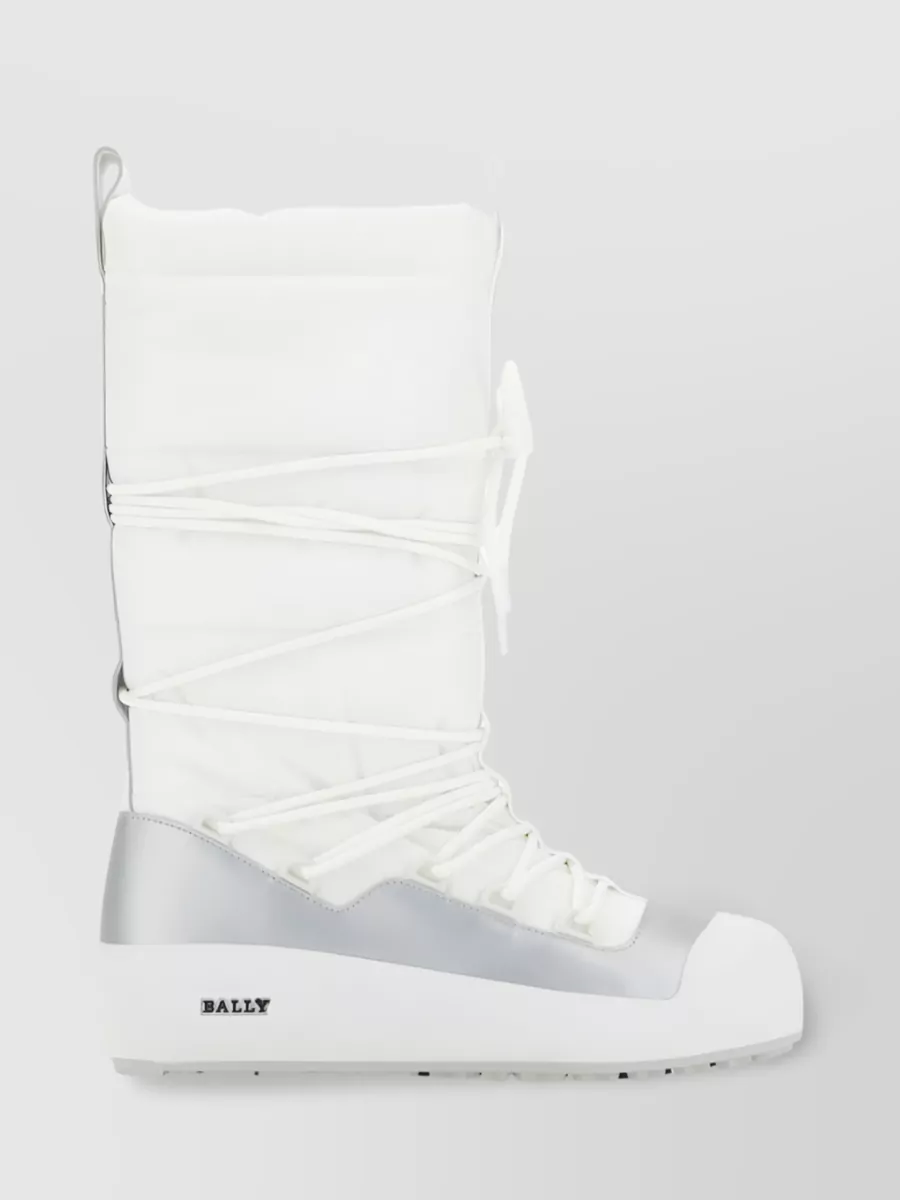 Shop Bally Cathye Metallic Padded Lace-up Boots In White